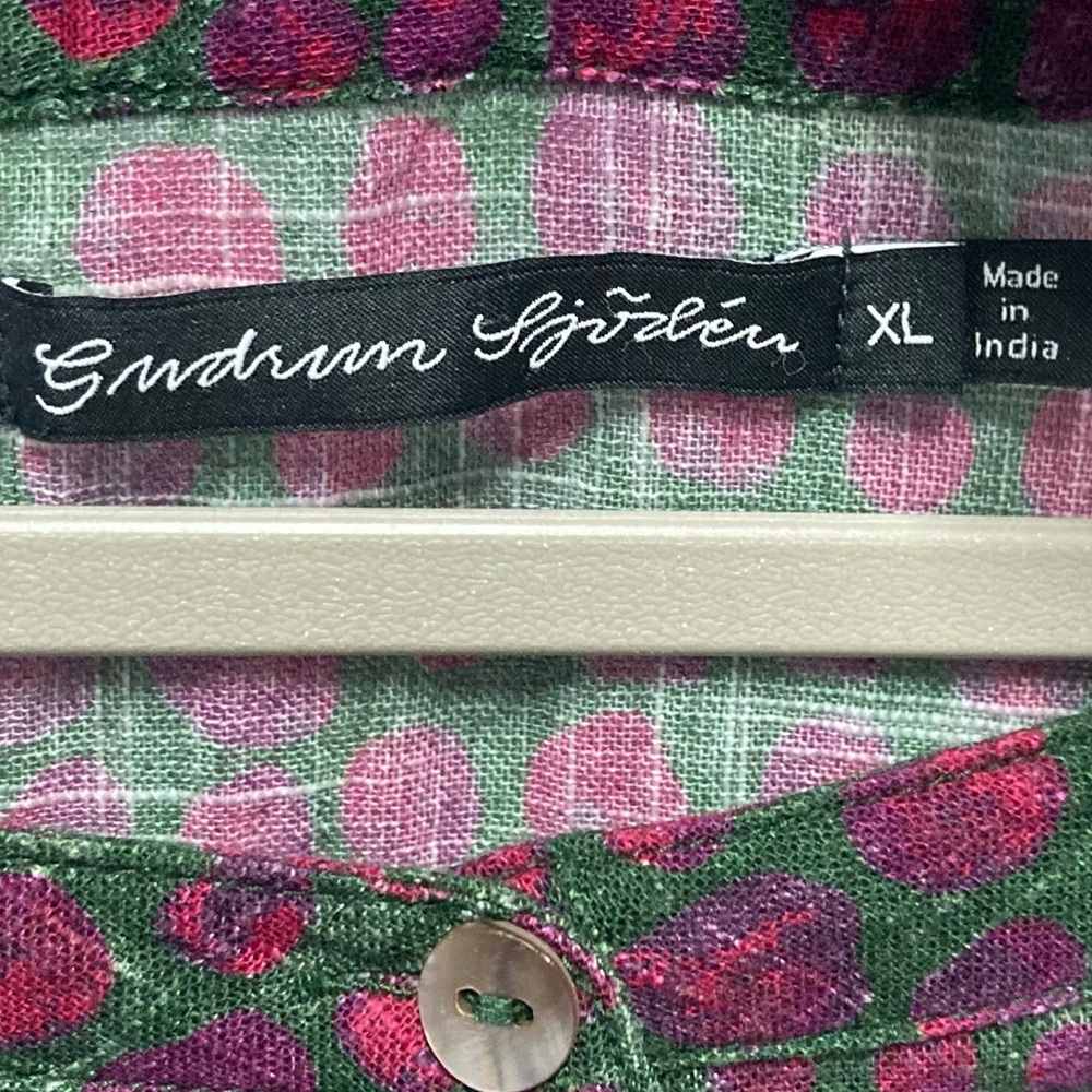 Gudrun Sjoden Ottillia Blouse Button Down Tunic Top Green Red Petals XL - Picture 3 of 15
